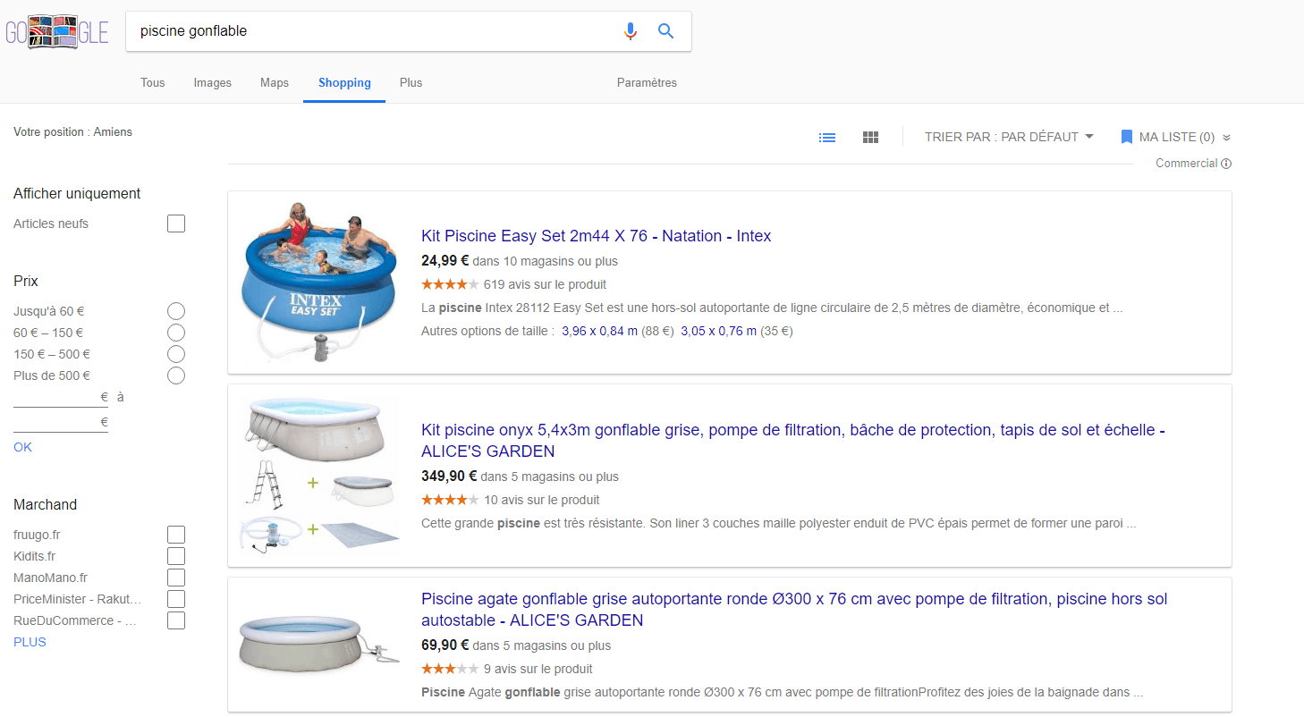 Registerkarte Google Shopping
