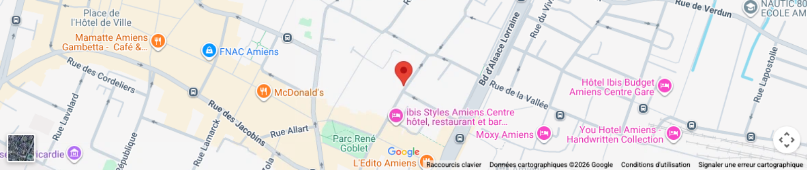 Vorführung des Widgets Google-Maps-Karte: Plan, zentriert auf eine Adresse